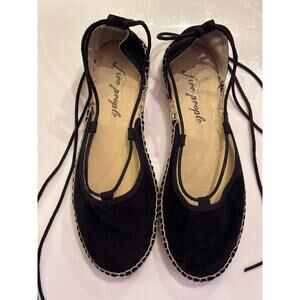 FREE PEOPLE Marina Wrap Laces Black Suede Flat Espadrilles Size EU 37 US 7.5